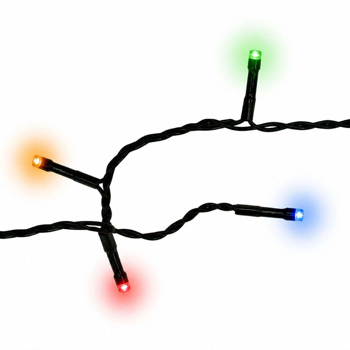 Close-up of orange, green, blue and red LED bulbs of the Fairybell Premium 6 metre 2048 LED in multicolour