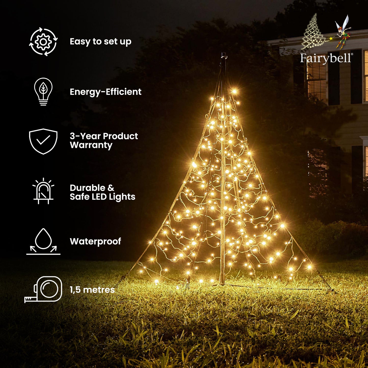 Fairybell All-Surface | 1.5 metres | 240 LED lights | Including mast | Warm White