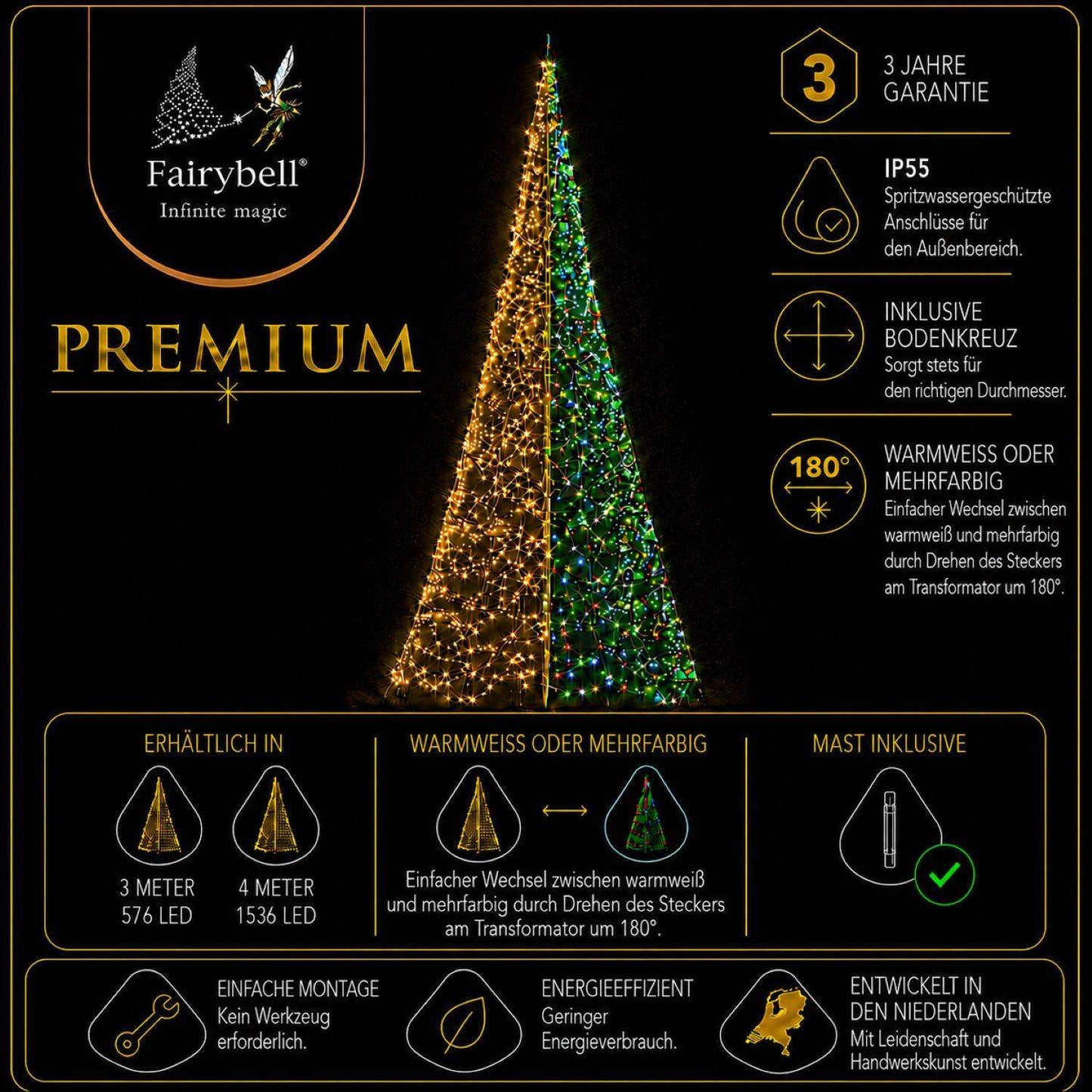 Fairybell Premium | 4 meter | 1536 LED-lampjes | Luminous Switch |