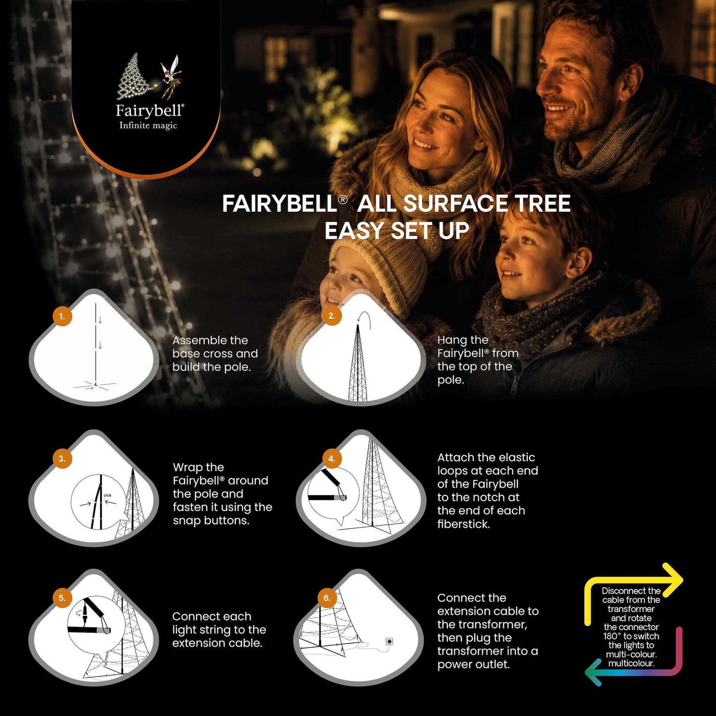 Fairybell Premium | 3 metre | 320 LED lights | Including pole | Luminous Switch | All Surface