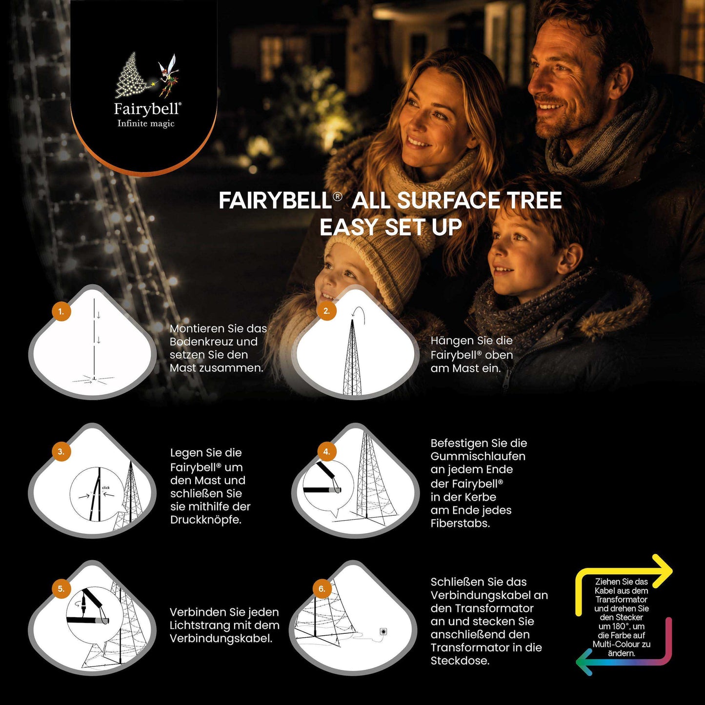 Fairybell Premium | 3 metre | 320 LED lights | Including pole | Luminous Switch | All Surface