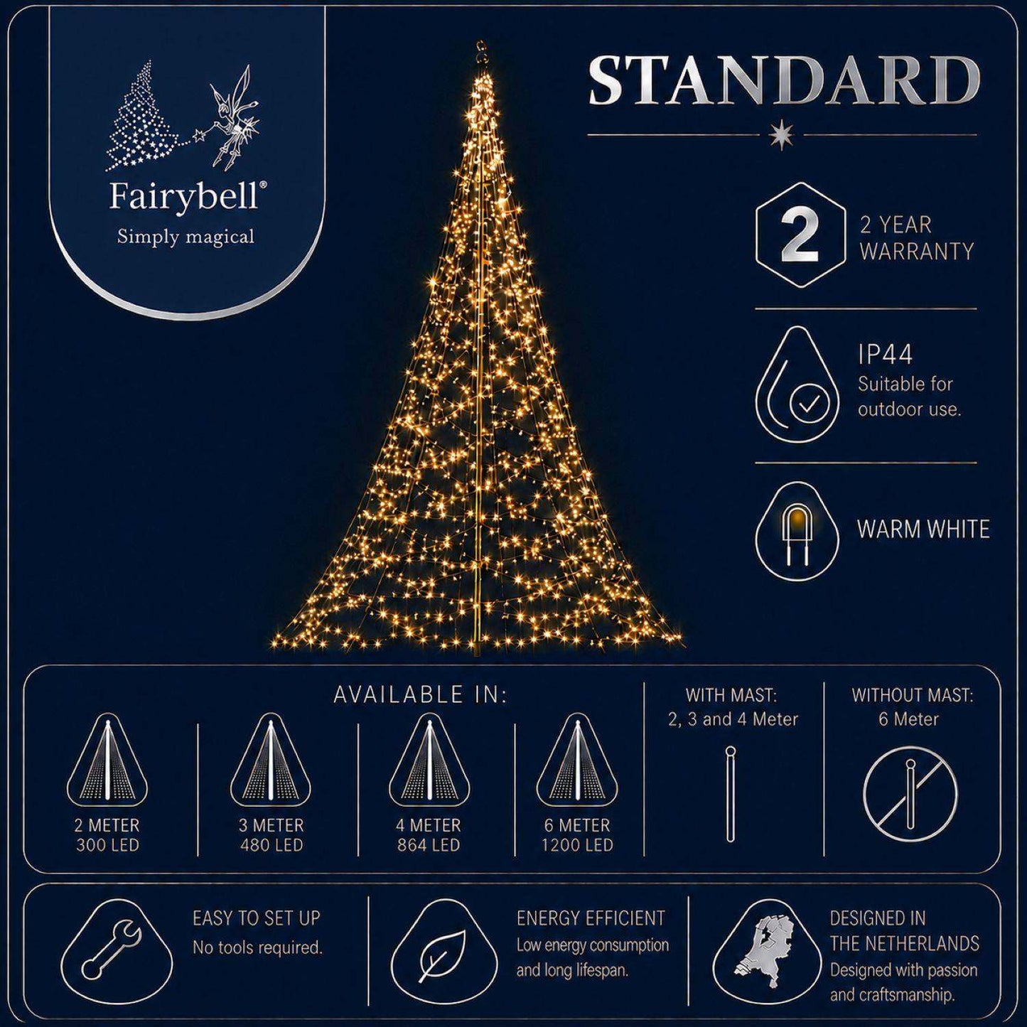 Fairybell Standard | 3 metre | 480 LED lights | Including pole | Warm white