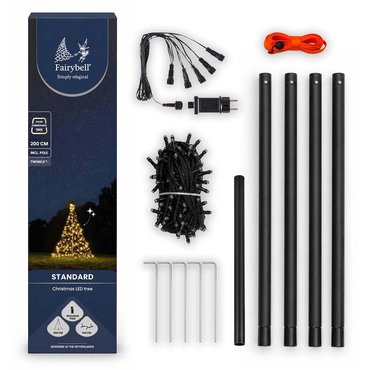 Fairybell Stand-alone Tree | 2 Metre | 300 LED lights | Incl. mast | Warm white | Twinkle