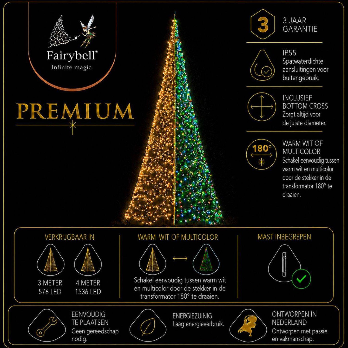 Fairybell Premium | 4 meter | 1536 LED-lampjes | Luminous Switch |
