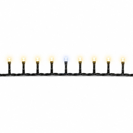Row of warm white bulbs on the Fairybell Standard 4 metre Twinkle with one bulb flashing white from the twinkle effect