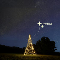 Fairybell Standard 4 metre Twinkle on a lawn at night with a star icon marking the twinkle effect
