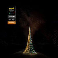 Fairybell Premium 4 metre 1536 LED under a starry sky with labels for 400 cm, pole included and Luminous Switch