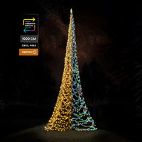 Fairybell Premium 10 metre 2048 LED under a starry sky with labels for 1000 cm, pole not included and Luminous Switch
