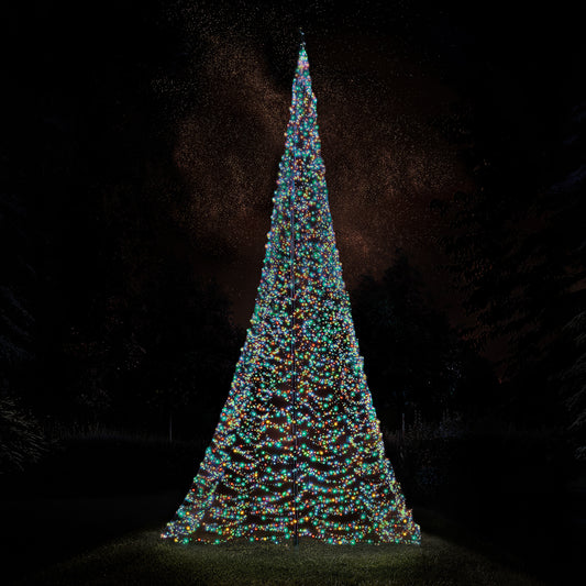 Fairybell Premium 10 metre 8000 LED with coloured lights in multicolour mode outdoors at night