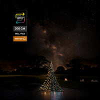 Labels for 200 cm, pole included and Luminous Switch beside the Fairybell Premium 2 metre All-Surface under a starry sky