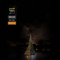 Fairybell Premium All-Surface 3 metre 320 LED under a starry sky with labels for 300 cm, pole included and Luminous Switch