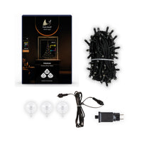 In the Fairybell Premium Window Tree 1.25 metre box: light string, three suction cups, connection cable and transformer