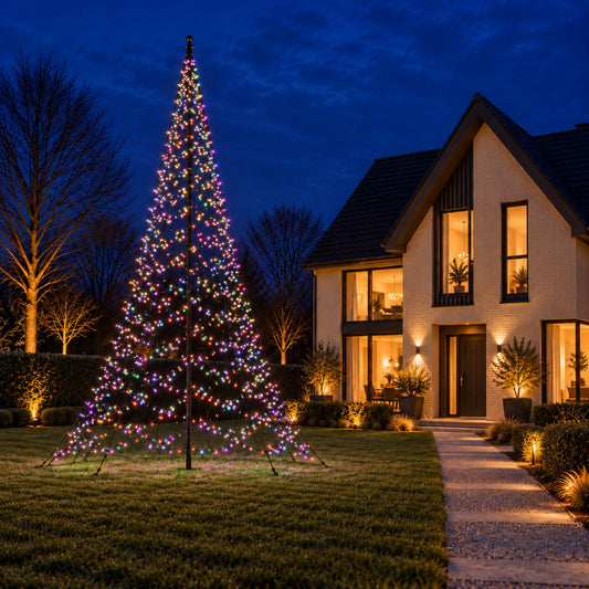 Fairybell Pro 8 metre with multicoloured lights in the garden of a modern family home