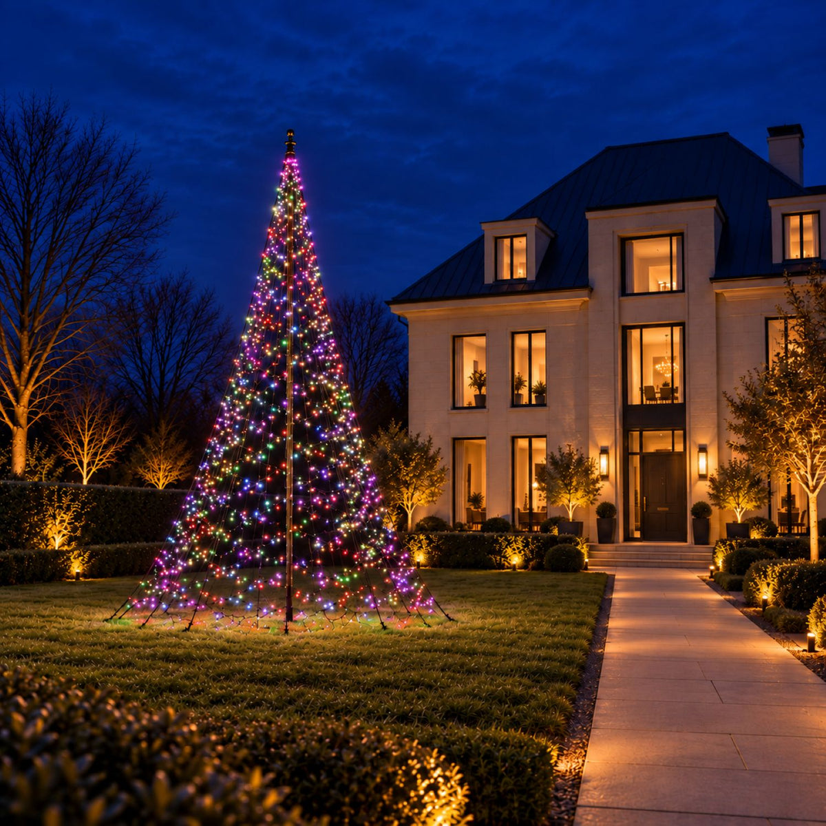 Fairybell Pro 10 metre with multicoloured lights in the garden of a villa