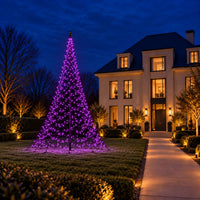 Purple lit Fairybell Pro 10 metre next to a villa at dusk