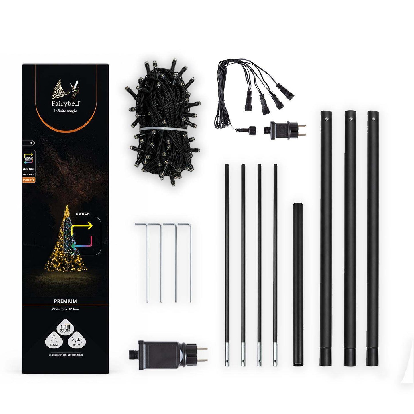 Fairybell Premium | 3 metre | 320 LED lights | Including pole | Luminous Switch | All Surface