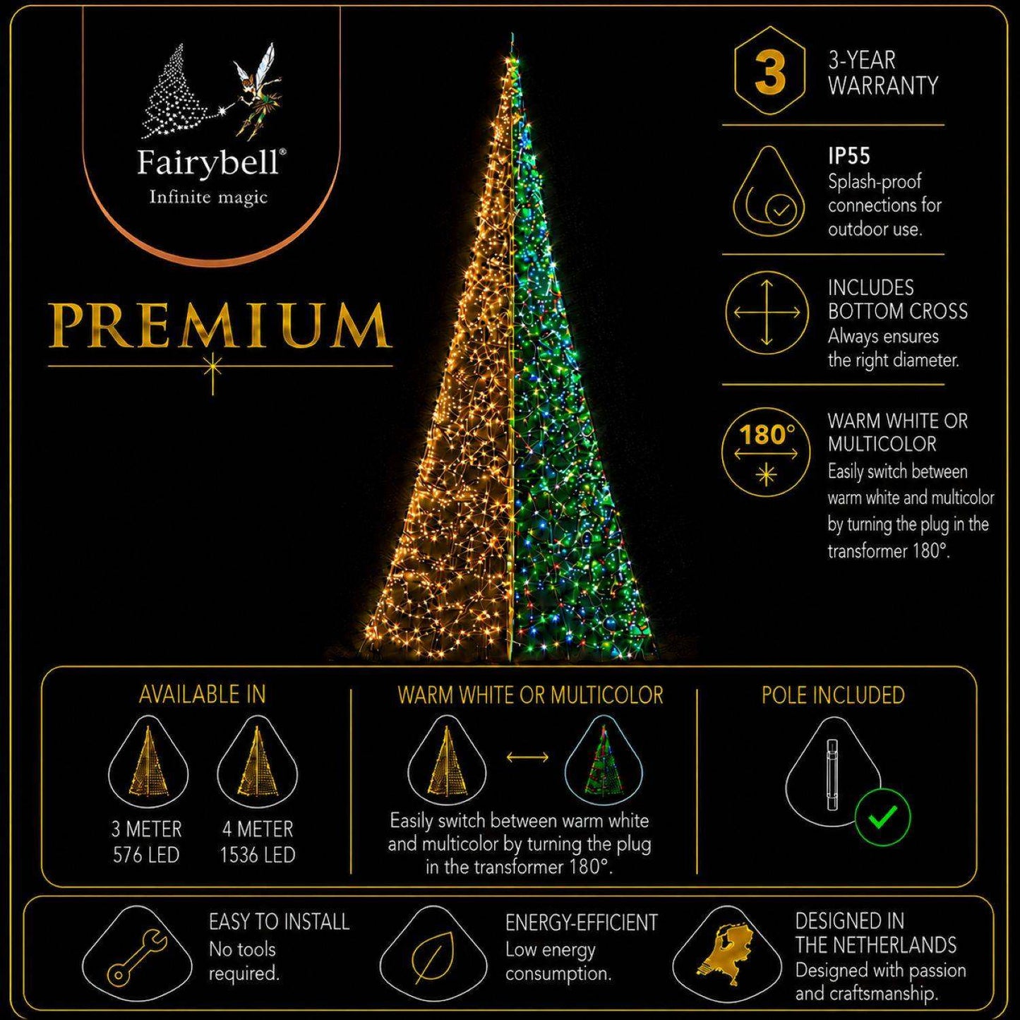 Fairybell Premium | 4 meter | 1536 LED-lampjes | Luminous Switch |