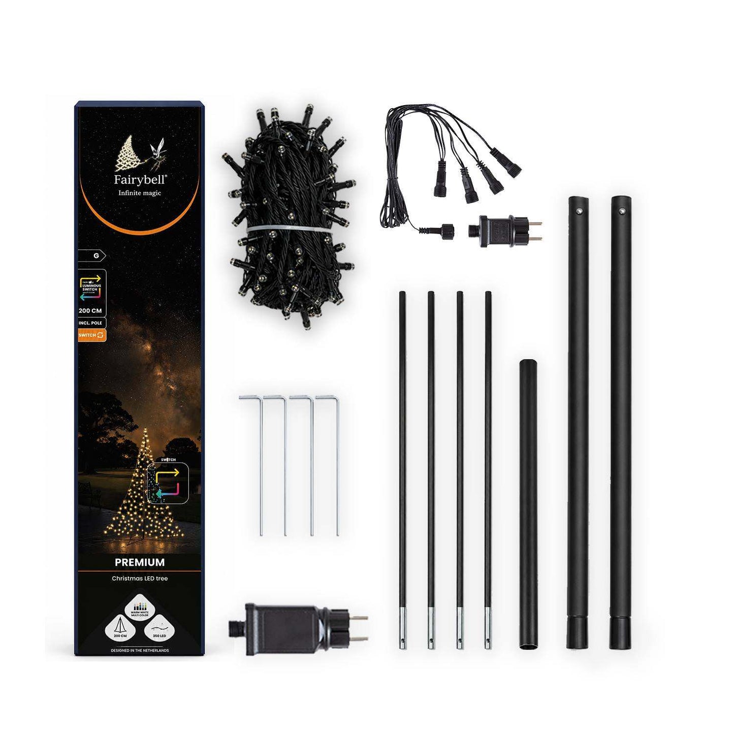 Fairybell Premium | 2 metre | 256 LED lights | Including pole | Luminous Switch | All Surface