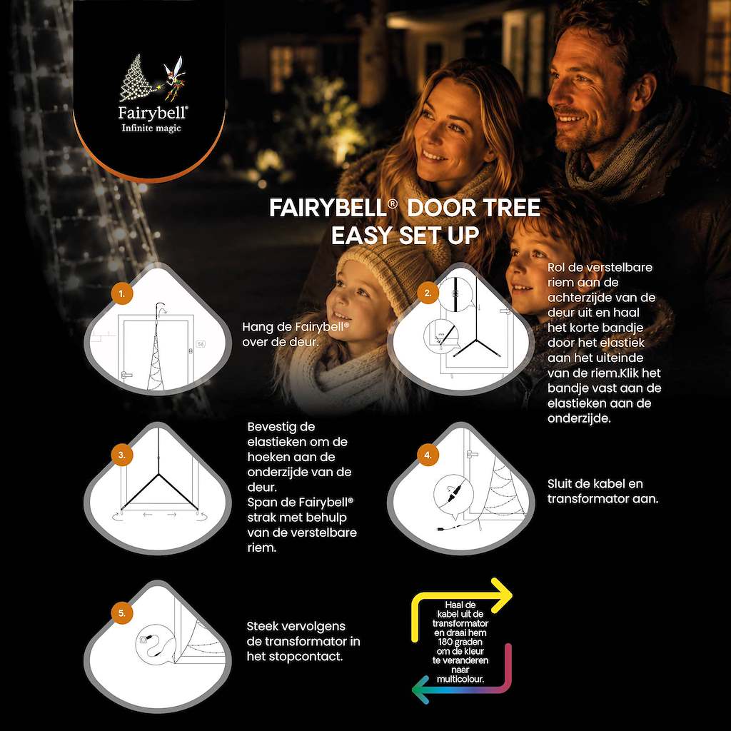 Fairybell Premium | Deurkerstboom | 2,1 meter | 120 LED-lampjes | Luminous Switch |