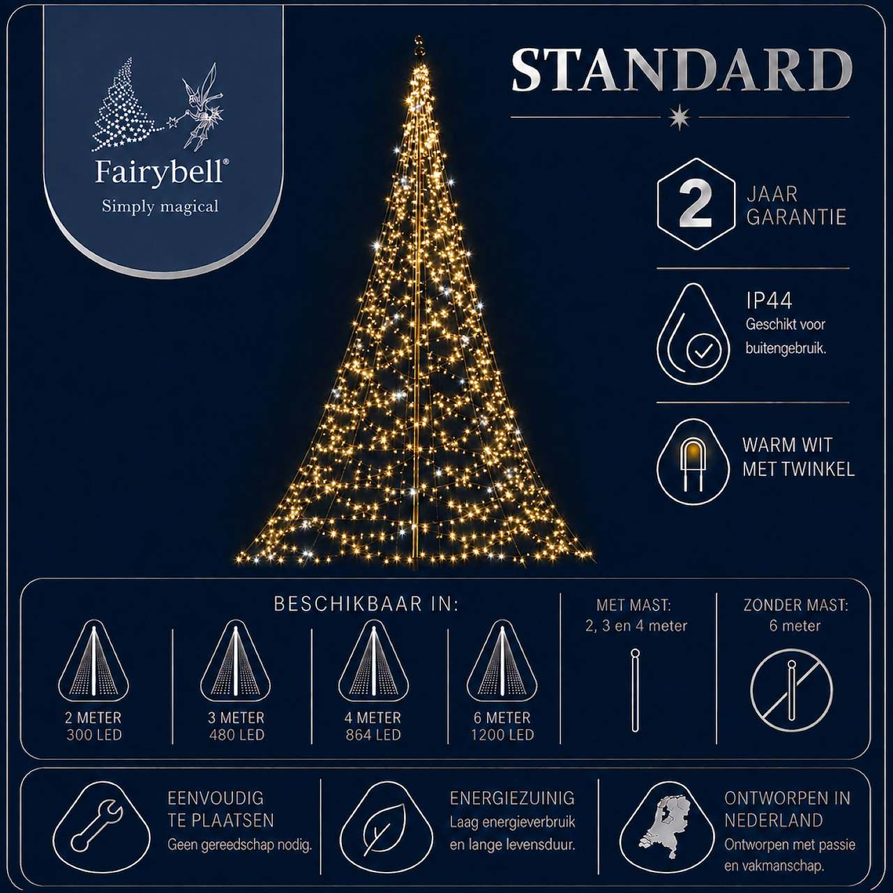 Fairybell Standard | 4 metre | 864 LED lights | Including pole | Warm white | Twinkle